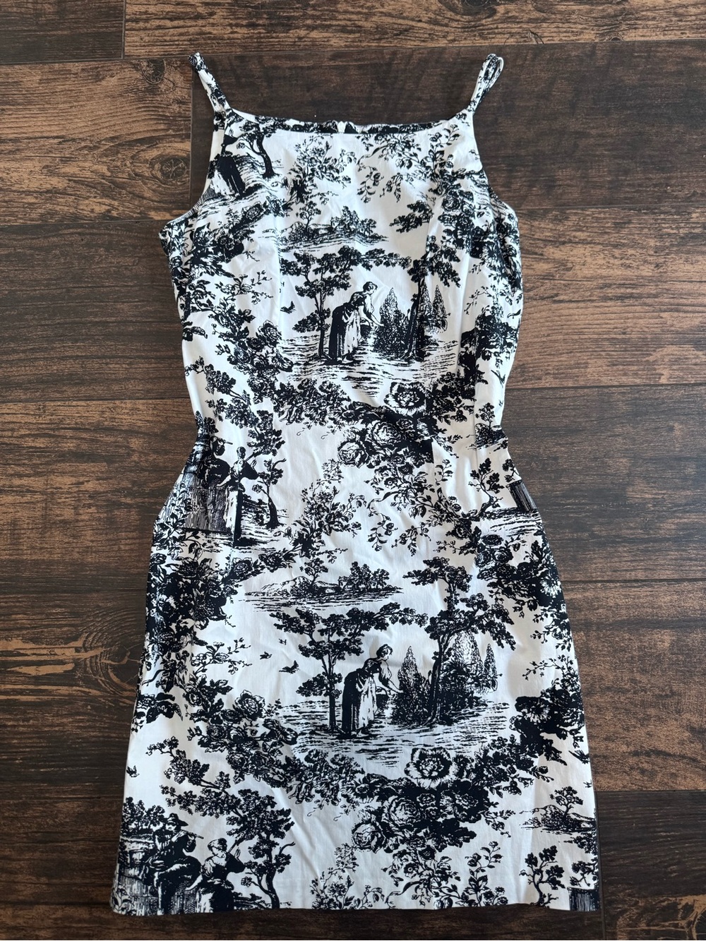 Black & White Toile Print Spaghetti Strap Dress
